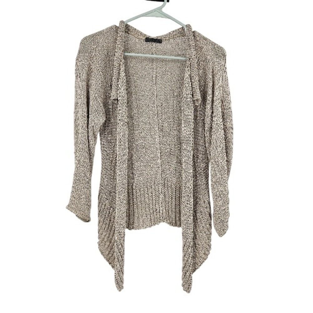 Oska Tan Beige Cardigan Sweater Waterfall Ribbed Knit Draped Open Front Size 1